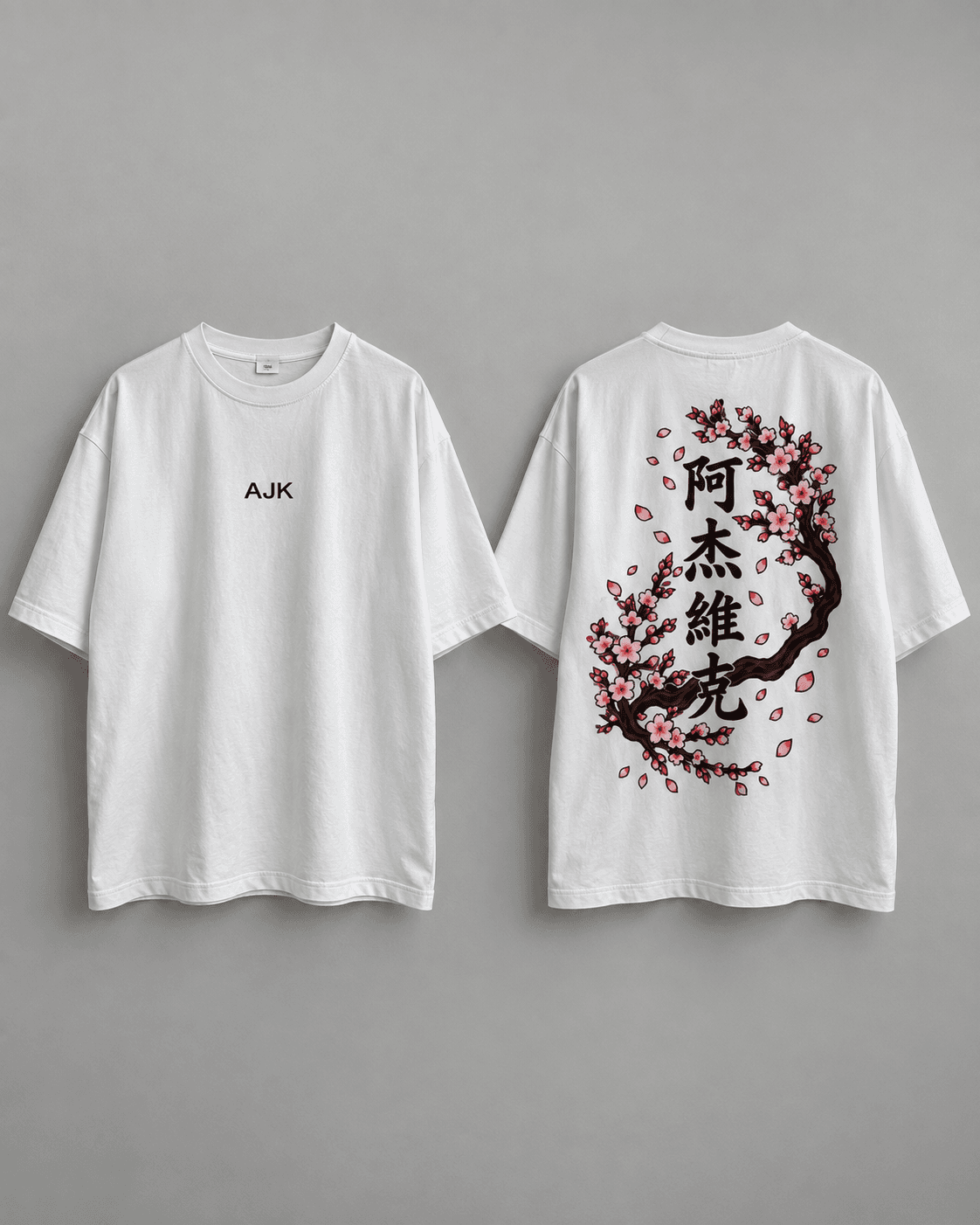 Tee-shirt AJVEK Cerisier blanc, vue avant et arrière